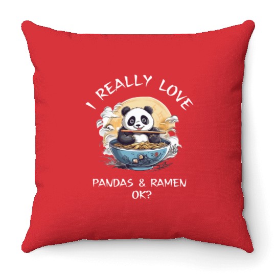 Kawaii Anime Panda Otaku Japanese Ramen Noodles Throw Pillows