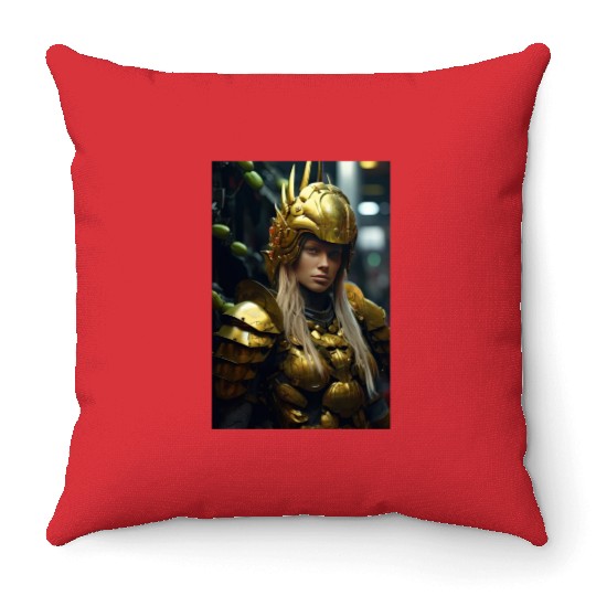 Gilded Valor: The Empowered Warrior Throw Pillows