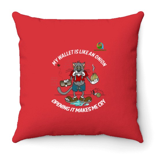 Financial Humor Throw Pillows: Crying Onion Wallet - White T