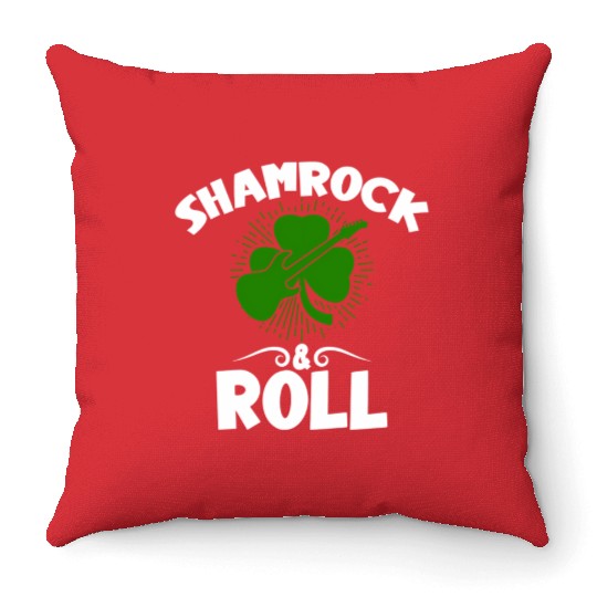 Shamrock Rock And Roll Guitar St Patrick'S Day Throw Pillows