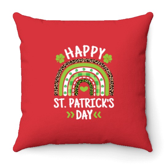 Happy St Patric Day Leopard Print Rainbow Throw Pillows