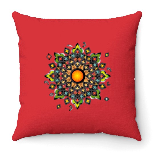 colorful gothic rosette church window ornament Throw Pillows