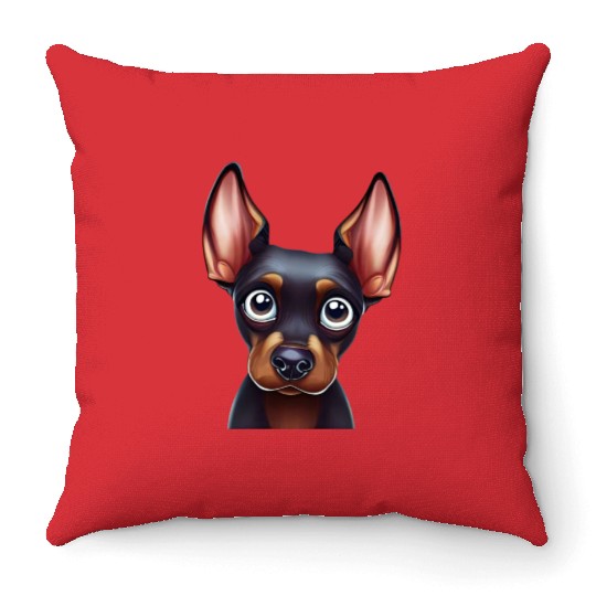 Playful Doberman Pinscher Art Throw Pillows