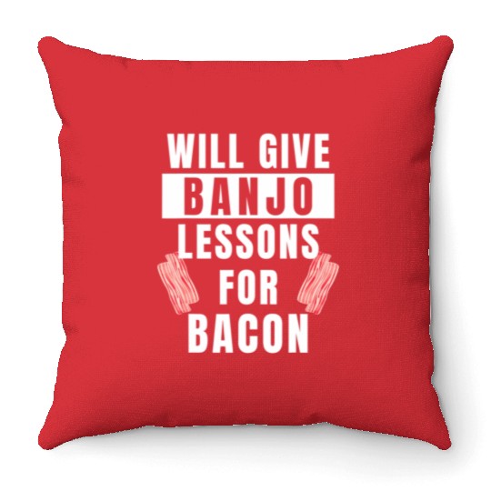 Banjo Player Lessons For Bacon Music Instrument Throw Pillows