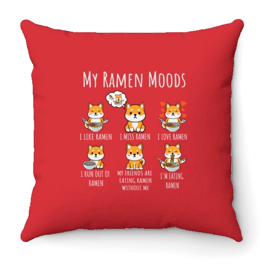 Ramen Lover Shiba Inu Dog Japanese Noodles Ramen Throw Pillows