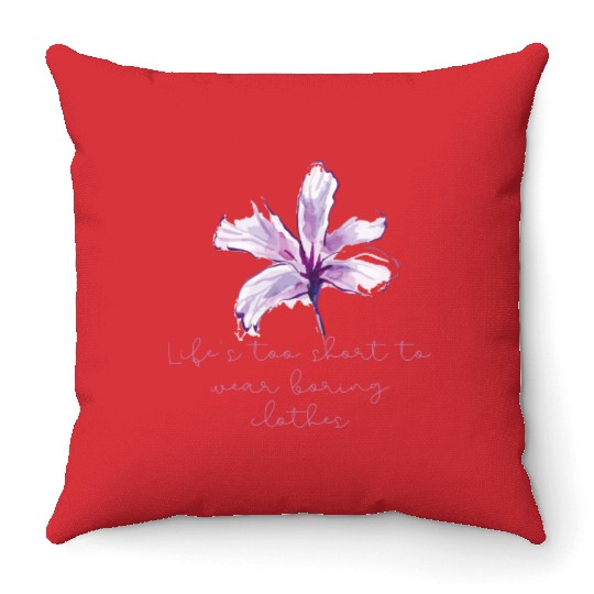 Purple Lily Flower surprise with quote Throw Pillows