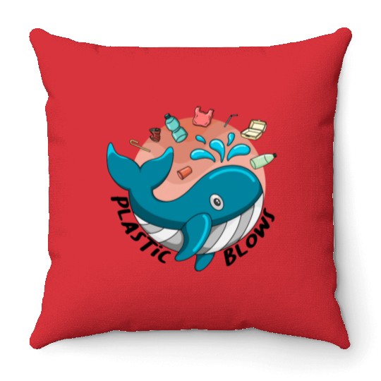 Earth Day Plastic Blows Whale Lover Plastic Free Throw Pillows