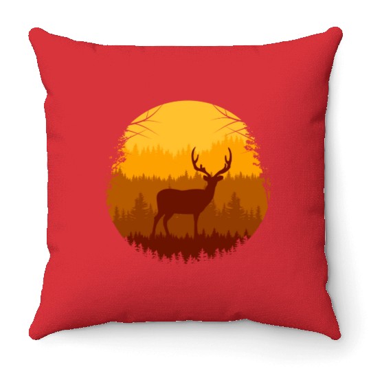 Autumn Forest And Deer Throw Pillows