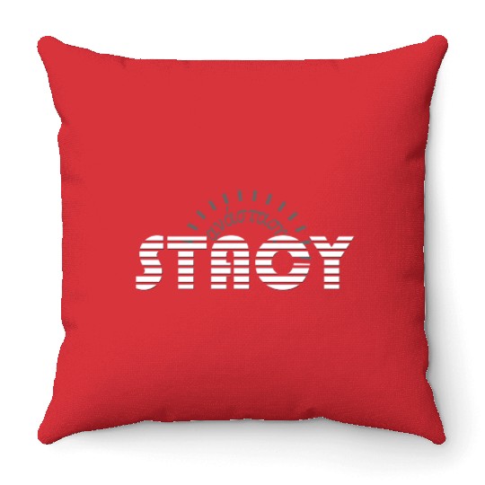 Stacy pink white, etymology of Greek origin. Throw Pillows