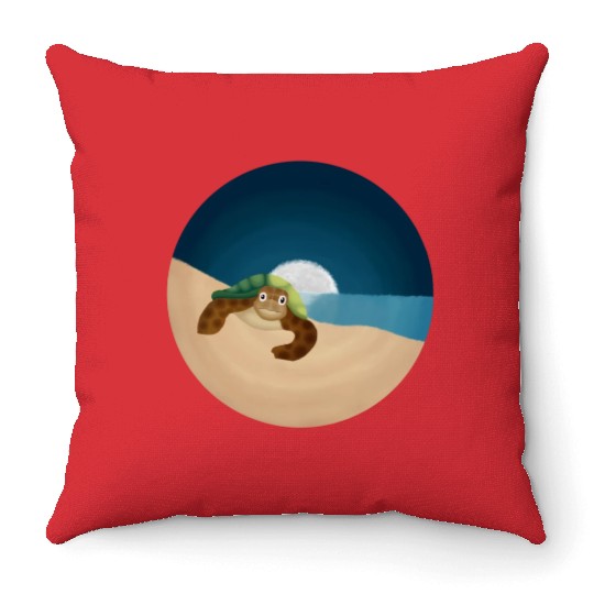 Night Serenity: Sea Turtle by the Moon Throw Pillows