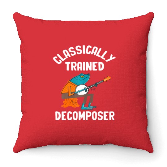 Classically Trained Decomposer Funny Frog Playing Throw Pillows