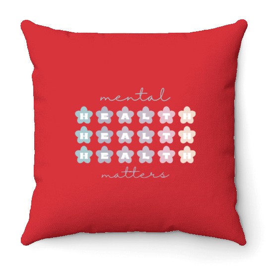 Mental Health Matters | Retro Flowers French Gray Throw Pillows