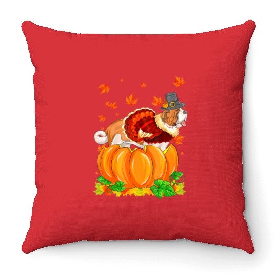 Saint Bernard Dog Thanksgiving Turkey Pumpkin Throw Pillows