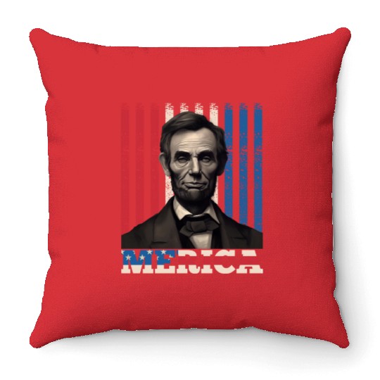 Merica Lincoln Independence Day Party 4th July Throw Pillows