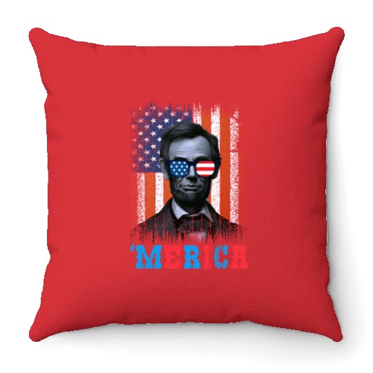 Merica Lincoln Independence Day Party 4th July Throw Pillows