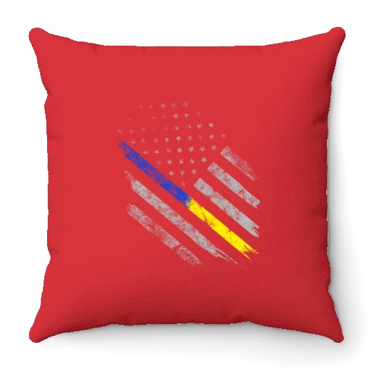 Gold Blue Line 911 Police Dispatcher First Throw Pillows
