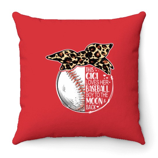 Baseball Gigi Vintage Leopard Messy Bun Throw Pillows
