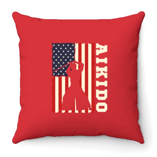 American Flag Aio Japanese Mial Combat Throw Pillows