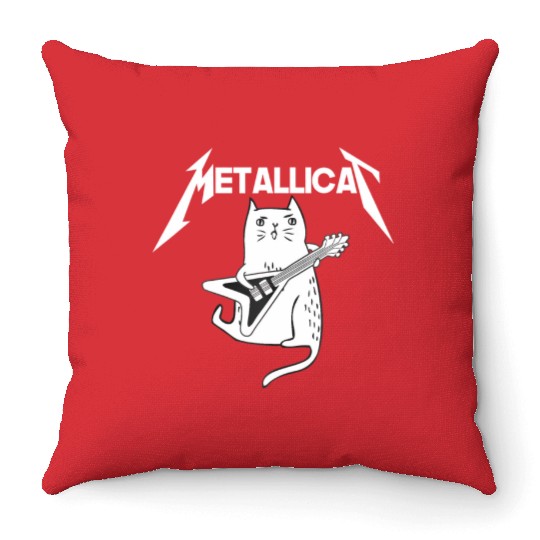 Mettalicat Rock Band Guitar Funny Christmas Throw Pillows