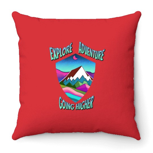 Neon Mountains hiking Throw Pillows