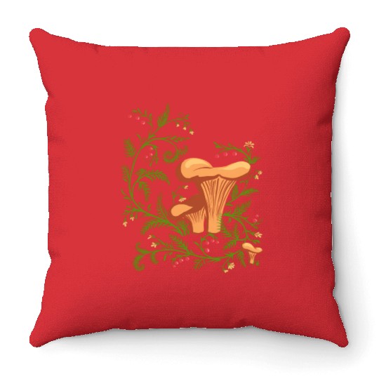 Forest Mushrooms Floral Fungi Ukrainian Vyshyvanka Throw Pillows