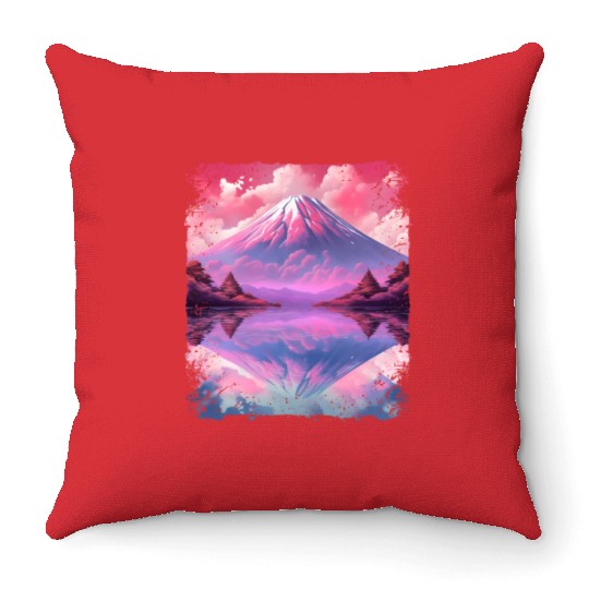 Aesthetic Vaporwave Volcano Japan Sight Mount Fuji Throw Pillows