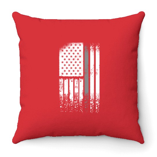 Correctional Officer - Us Flag Thin Silver Line Throw Pillows