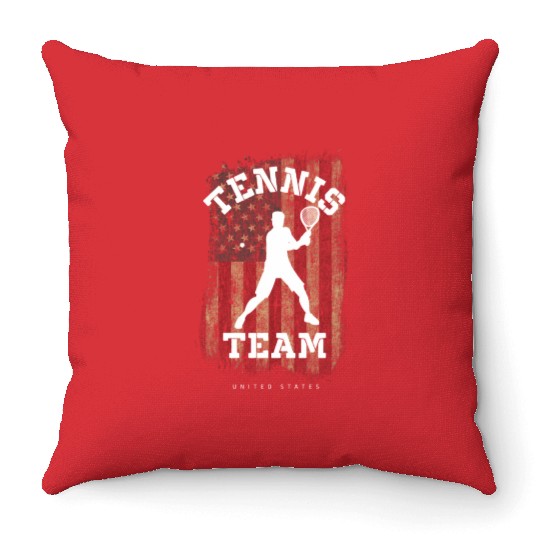 Tennis United States Flag Team Tennis Player Throw Pillows
