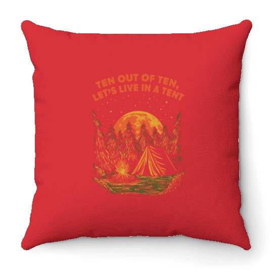 Lets Live in a Tent Camping Wildlife Camper Outdoo Throw Pillows