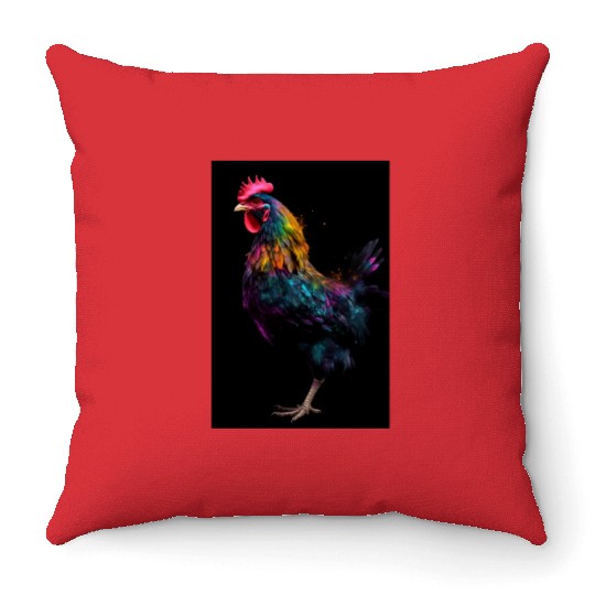 Chicken Colorful Farmer Throw Pillows