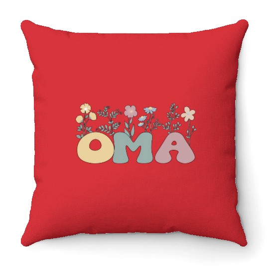 Groovy Oma Grandmother Flowers Oma Grandma Throw Pillows
