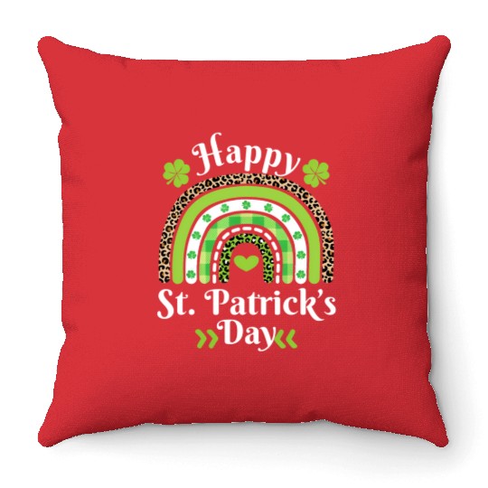 Happy St Patric Day Leopard Print Rainbow Throw Pillows