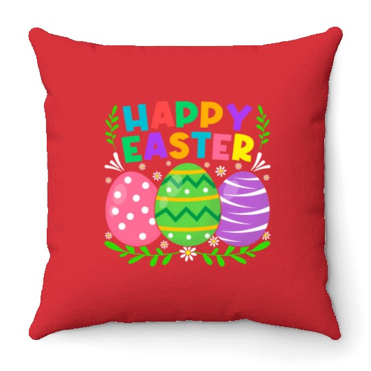 Happy Easter Day Bunny Eggs Easter Throw Pillows