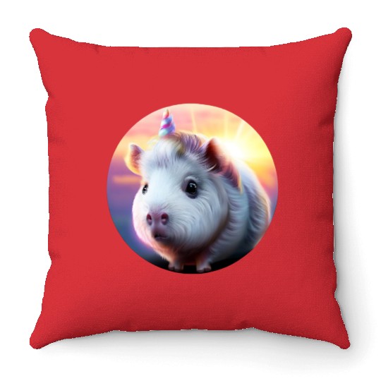 Guinea pig unicorn Throw Pillows