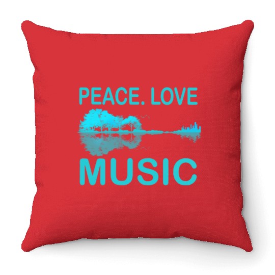 Peace Love Music Guitar Lake Shadow Hippie Throw Pillows