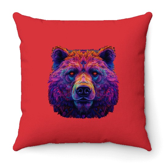 Neon Grizzly Throw Pillows