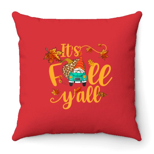Autumn Gnome It's Fall Y'all Pumpkin Yellow Leaf Throw Pillows