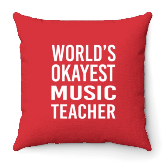 World's Okayest Music Teacher Funny Guitar Throw Pillows