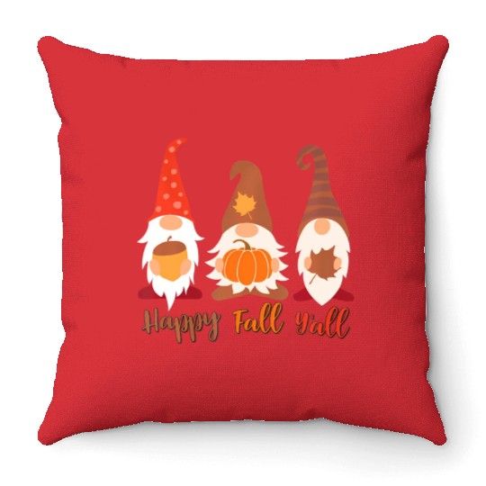 Happy Fall Y'all Gnome Pumpkin Acorn Autumn Throw Pillows
