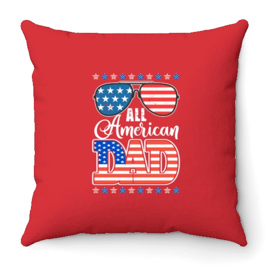 All American Dad Usa Sunglasses Flag Father's Day Throw Pillows