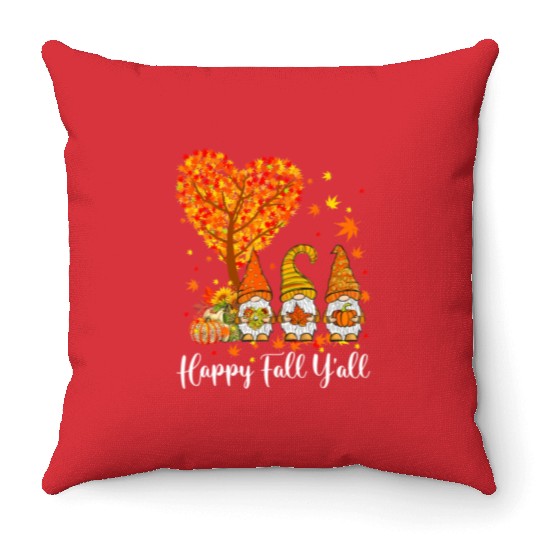 Happy Fall Y'all Gnomes Pumpkin Autumn Vibes Throw Pillows