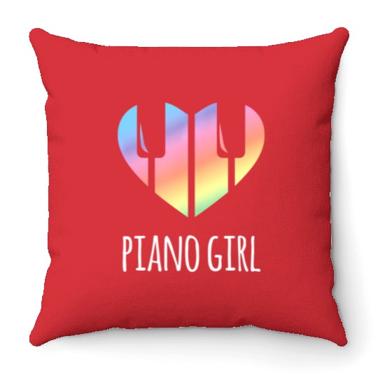 Piano Girl with Rainbow Heart Throw Pillows