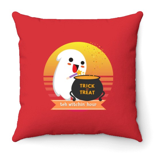 Halloween Cute Ghost Witching Hour Trick Or Treat Throw Pillows
