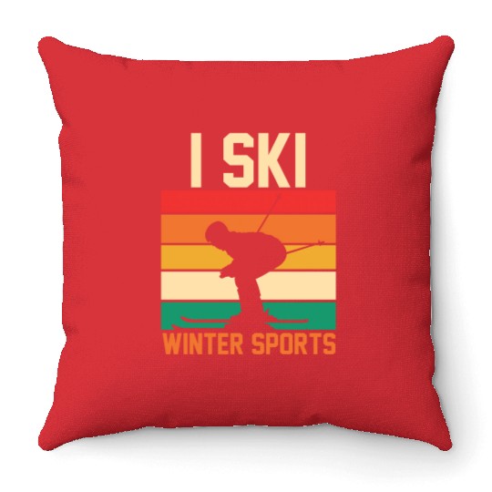 Skiing Lover Silhouette Skier Retro I Ski Throw Pillows