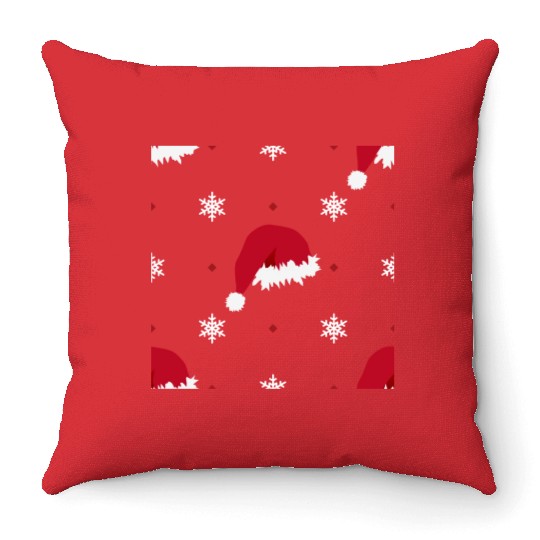 Santa Hat And Snowflakes Throw Pillows
