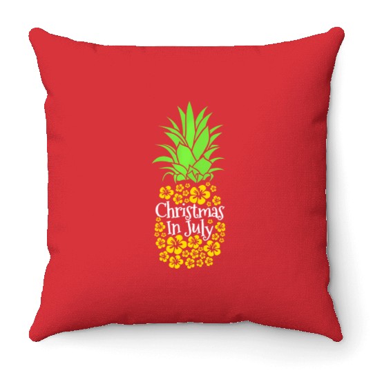 Christmas In July Funny Summer Vacation Pineapple Throw Pillows