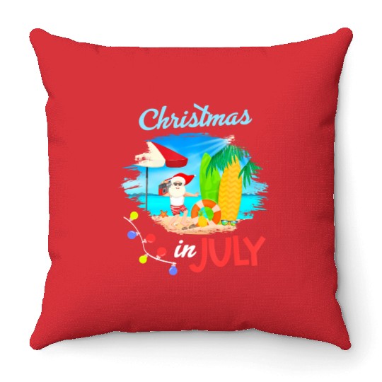 Christmas in July Santa Hawaiian Summer Hawaii Throw Pillows