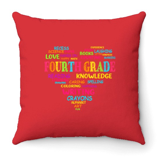 Heart 4th Grade Typography Team Teacher Back To Throw Pillows