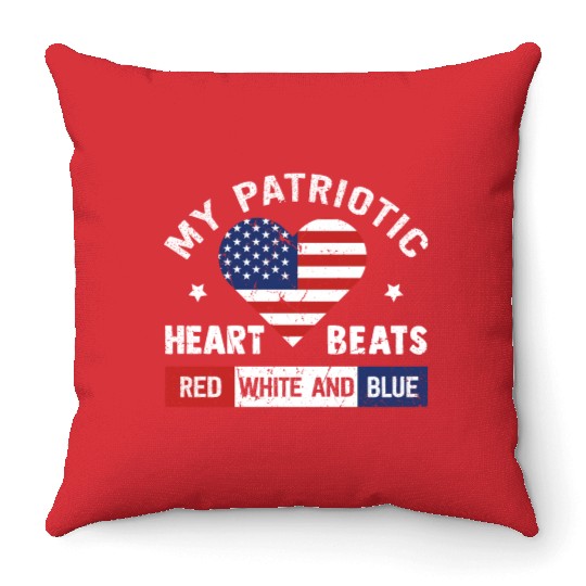 My Patriotic heart red white blue 4th of July Throw Pillows