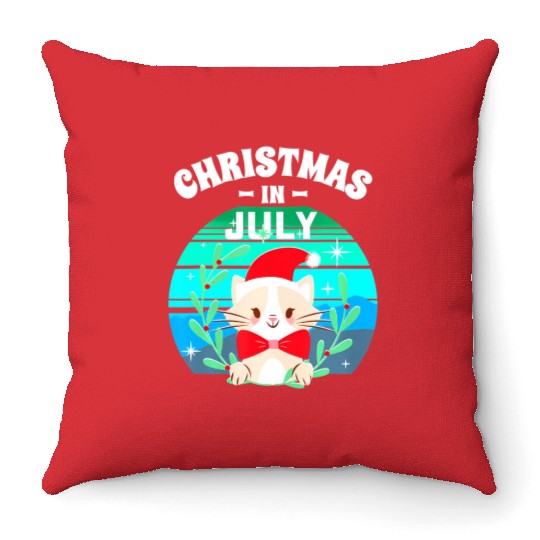 Christmas in July for Women Men Cat Christmas Throw Pillows